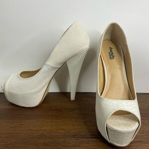 Charlotte Russe Beige Reptile Print Peep Toe Pumps